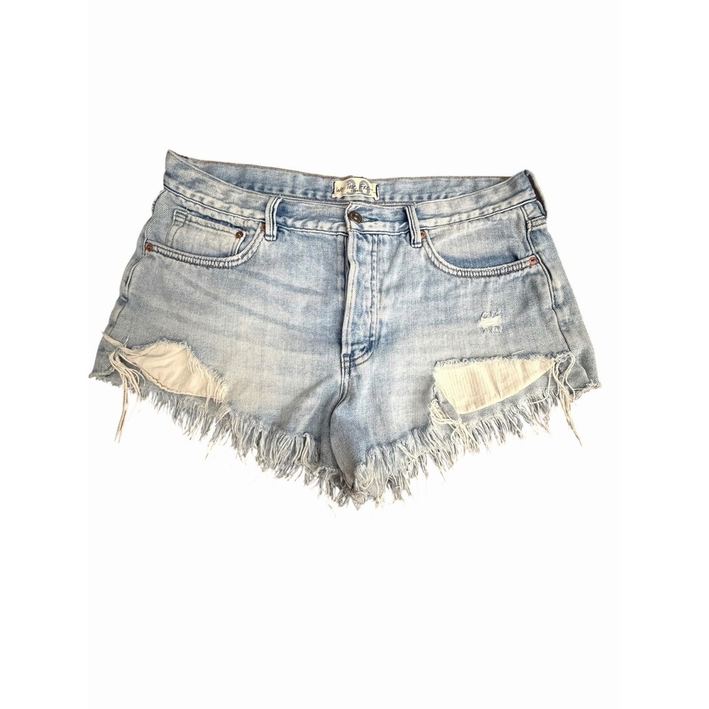 We The Free Shorts Free People 30 Distressed Cutoff Denim High Button Fly HH11-3 - Picture 9 of 9